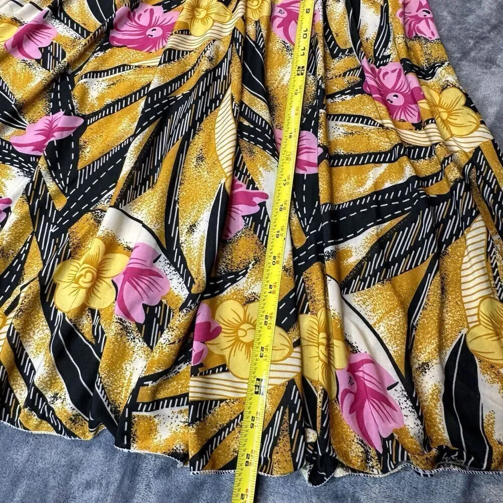 Emily Stacy Sz L Floral Elastic Waist Skirt Polyester Pull On Colorful A-Line